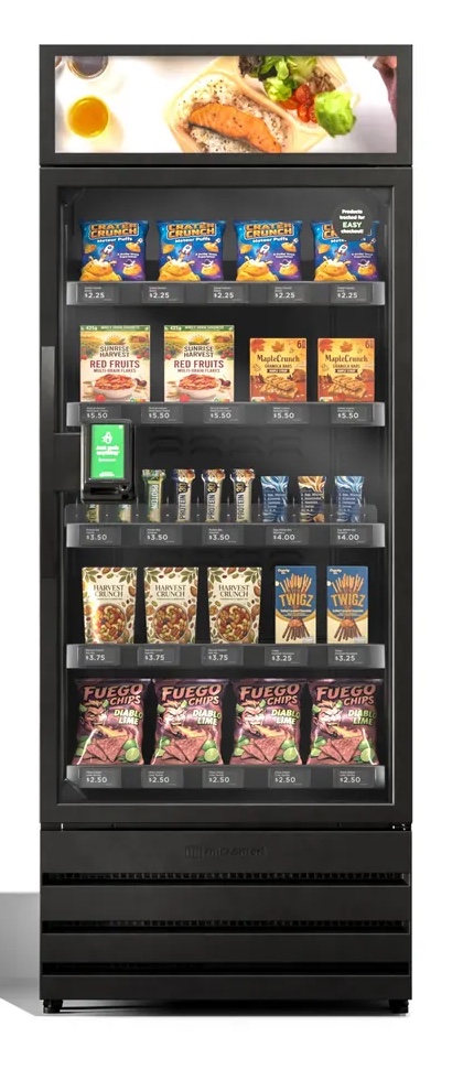 Modular smart store pantry unit stocked with snacks